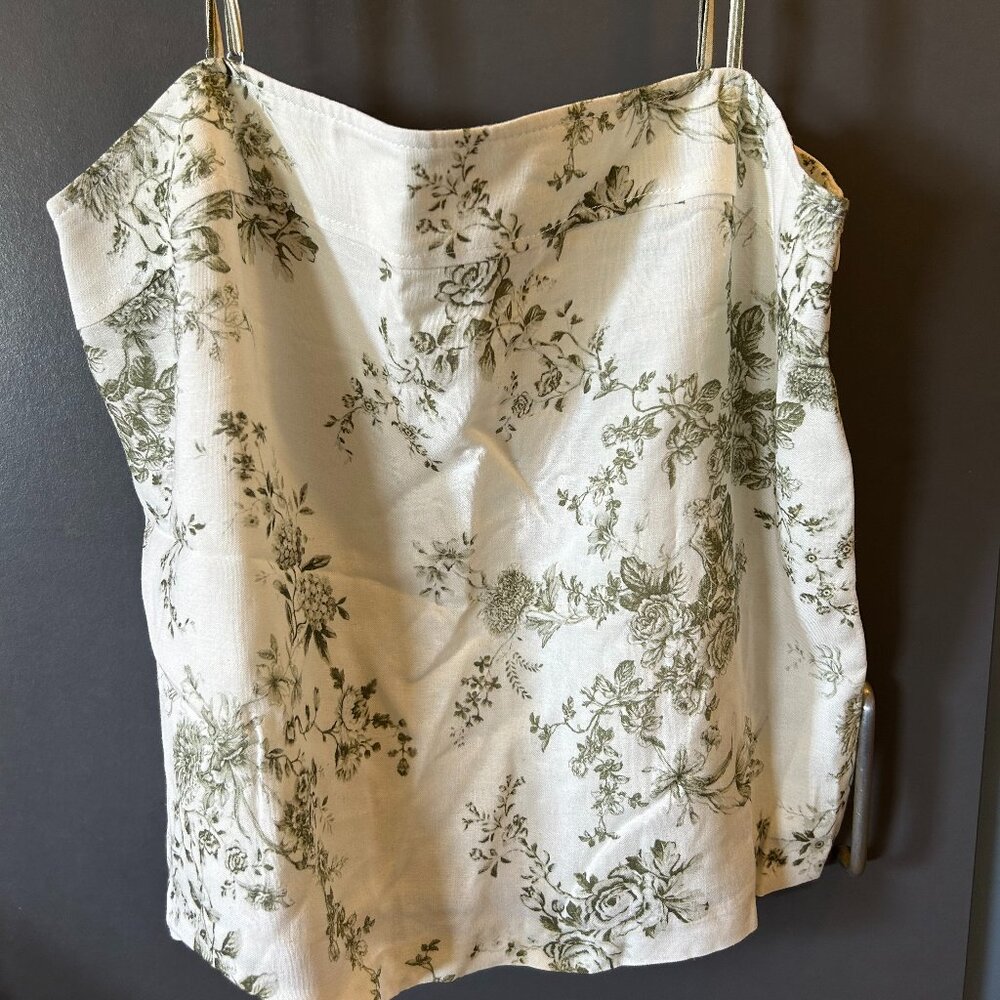 Antonio Melani Green Floral Print Linen Cami Top